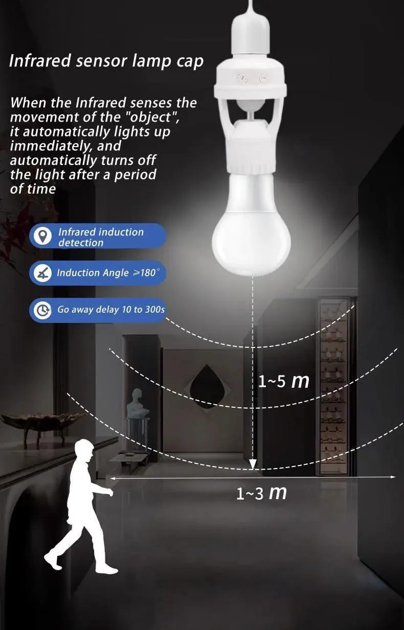 Motion Sensor Bulb Light White ABS 200°C Heat Resistant